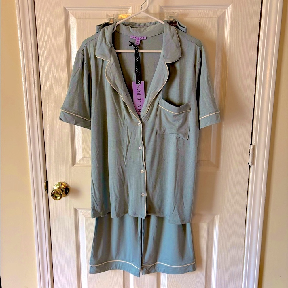 NEW Hale Bob Cozy Pajama 2 piece Set sage green pocket elastic waist pants